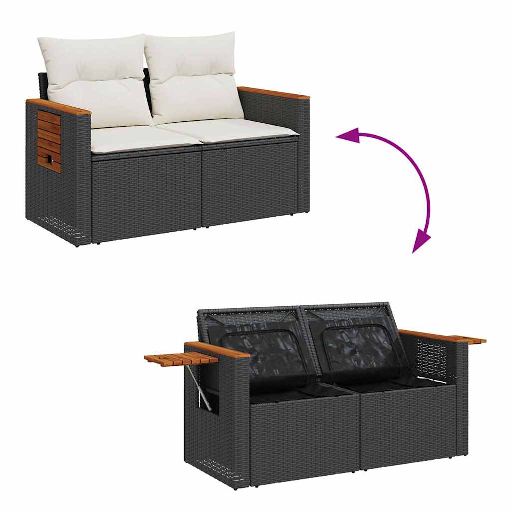 Gartensofa-set mit Kissen 11 pcs Schwarz und Creme Poly-Rattan