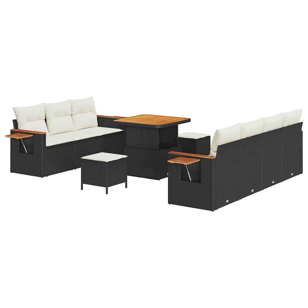 Gartensofa-set mit Kissen 13 pcs Schwarz und Creme Poly-Rattan