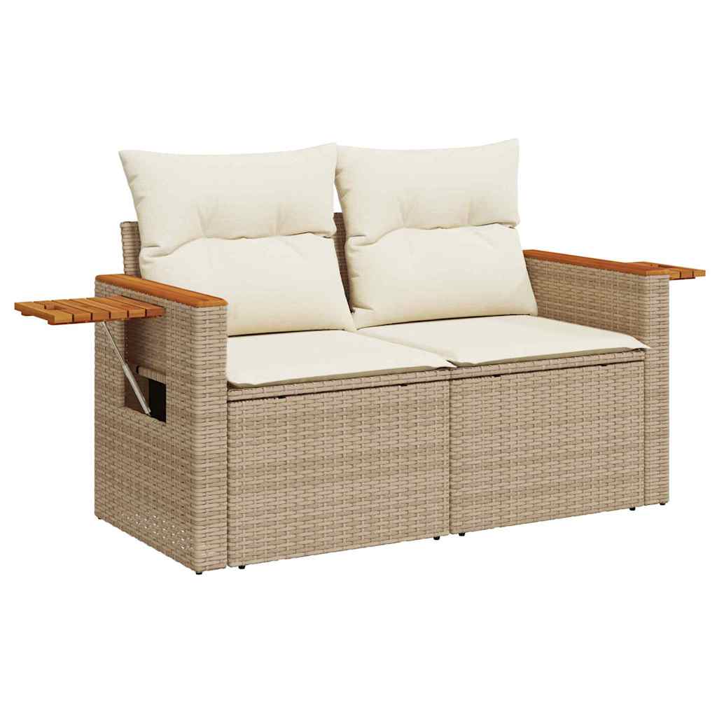 Gartensofa-set mit Kissen 13 pcs Beige und Creme Poly-Rattan
