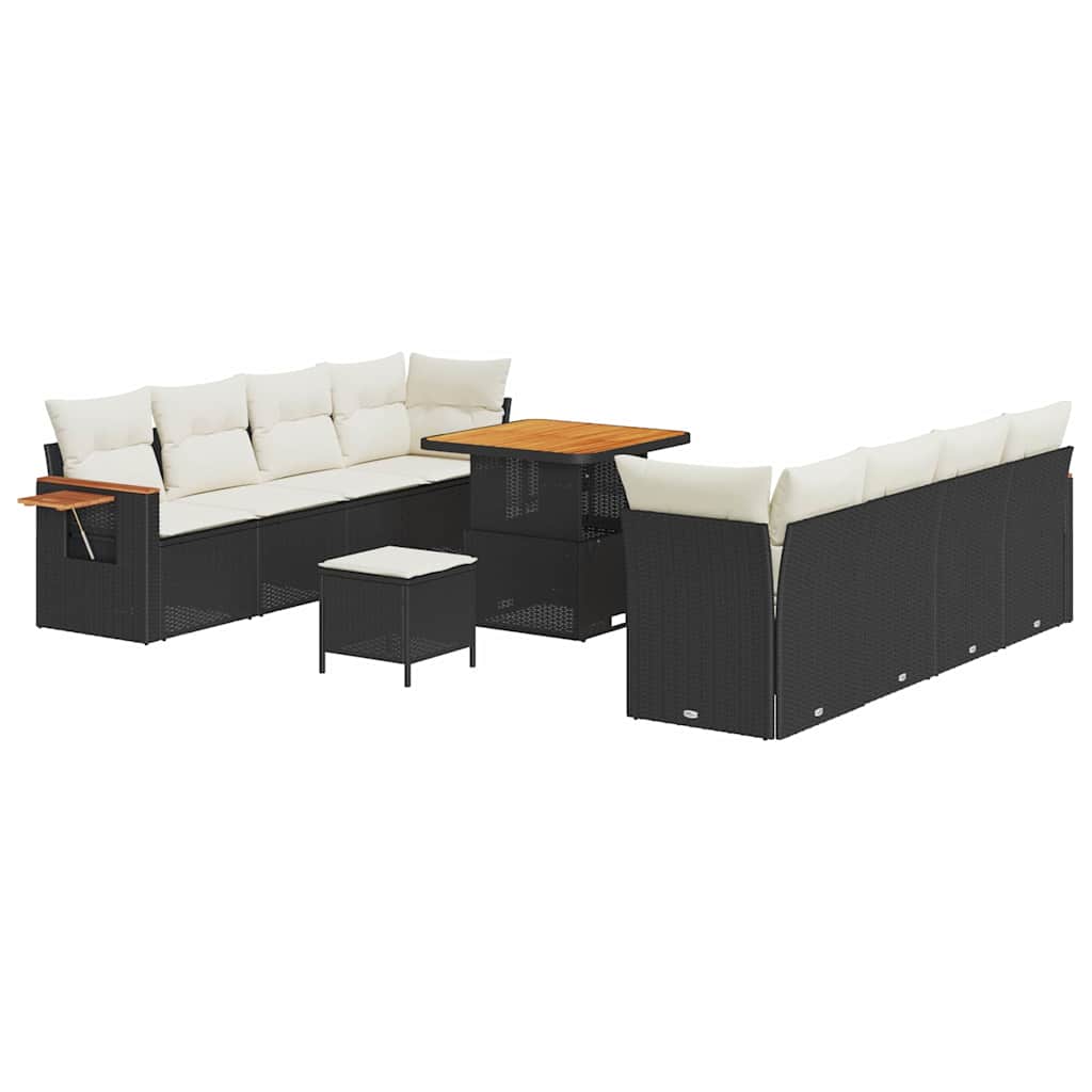 Gartensofa-set mit Kissen 12 pcs Schwarz und Creme Poly-Rattan