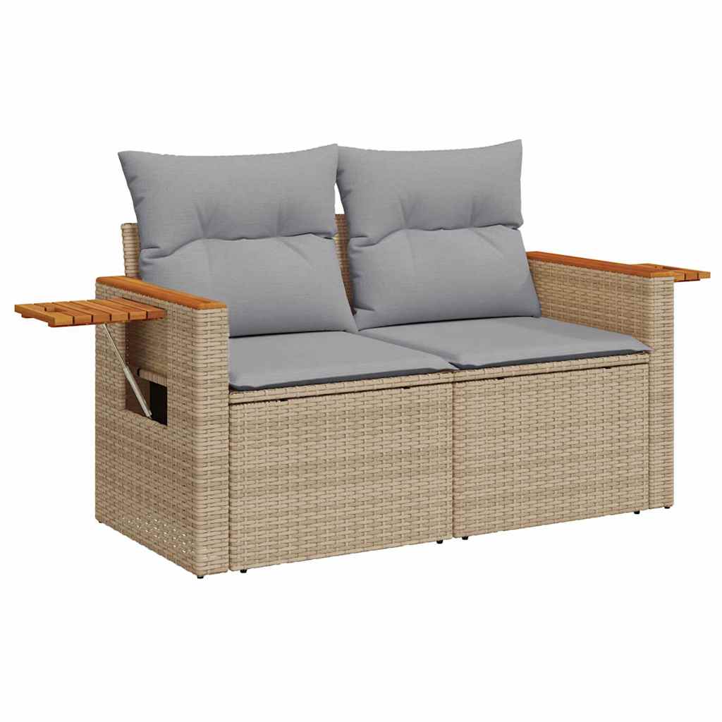 Gartensofa-set mit Kissen 12 pcs Beige und Hellgrau Poly-Rattan