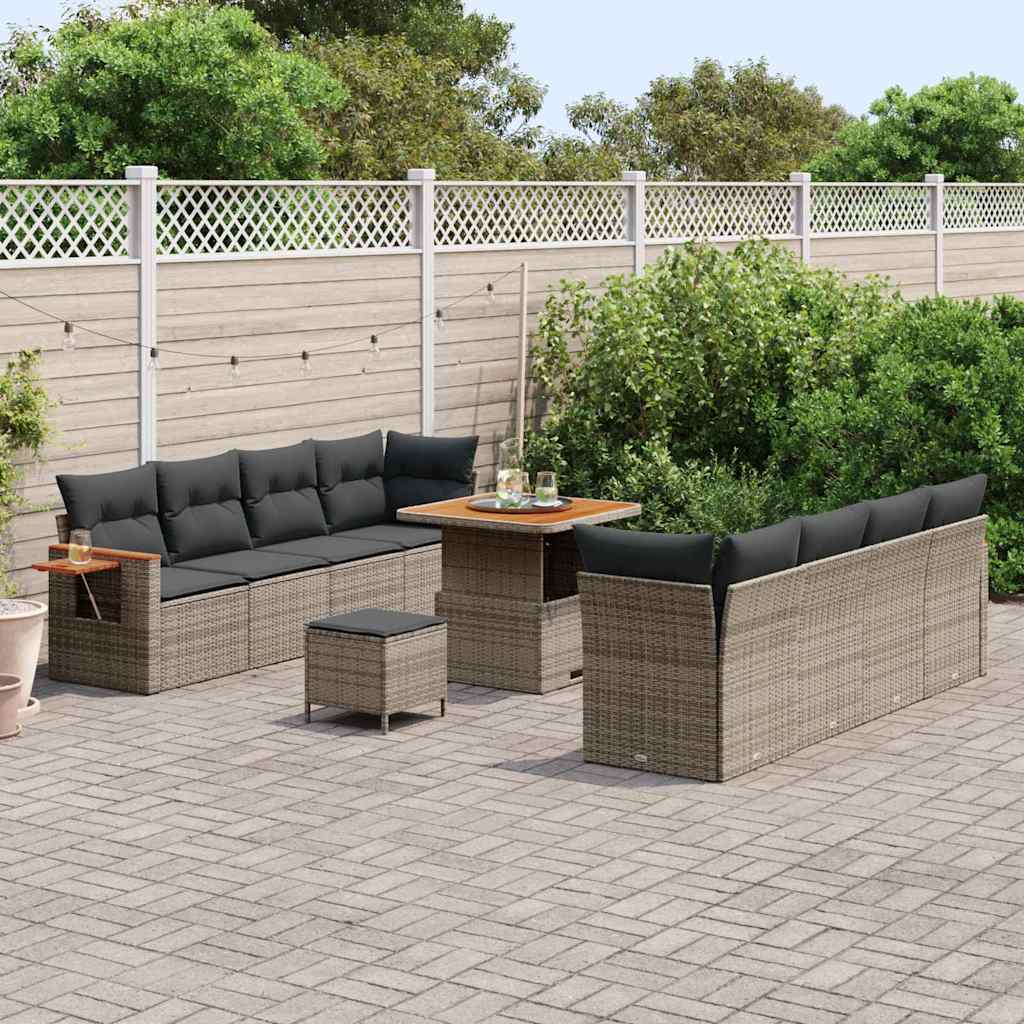 Gartensofa-set mit Kissen 12 pcs Grau Poly-Rattan