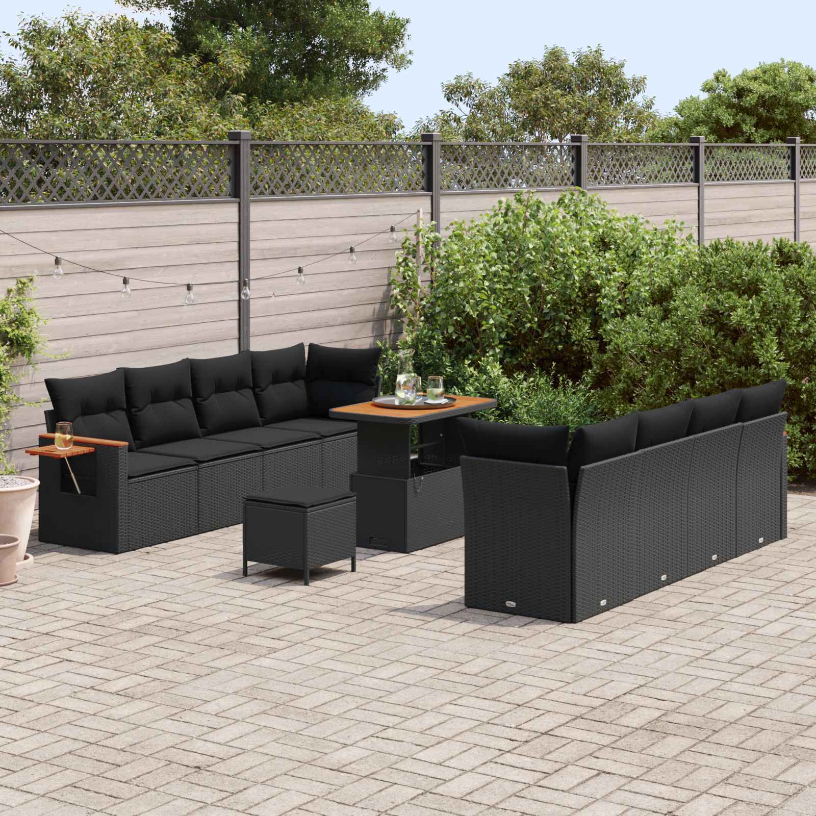Gartensofa-set mit Kissen 12 pcs Schwarz Poly-Rattan