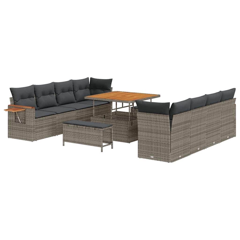 Gartensofa-set mit Kissen 12 pcs Grau Poly-Rattan