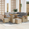 Gartensofa-set mit Kissen 9 pcs Beige und Hellgrau Poly-Rattan