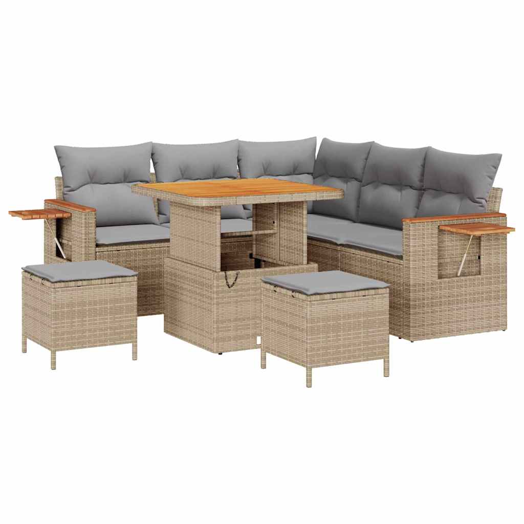 Gartensofa-set mit Kissen 9 pcs Beige und Hellgrau Poly-Rattan
