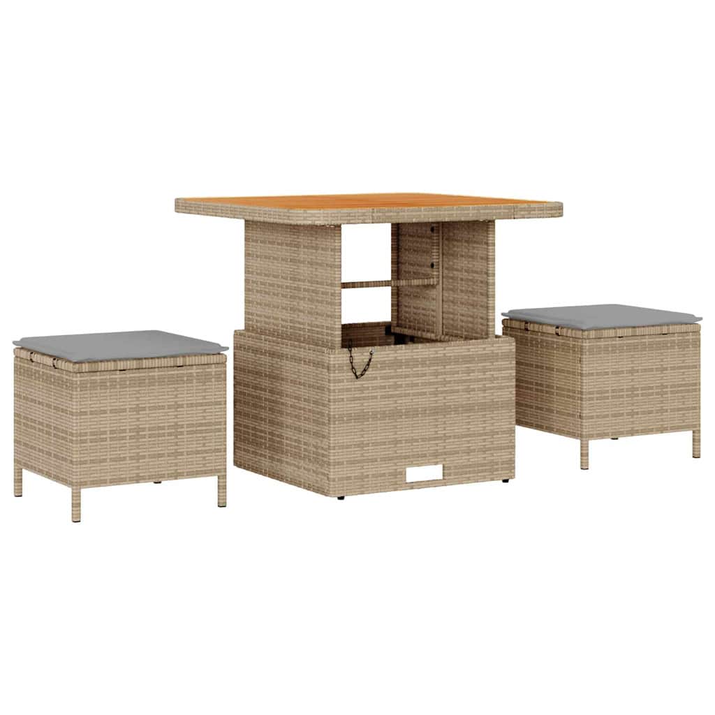 Gartensofa-set mit Kissen 9 pcs Beige und Hellgrau Poly-Rattan