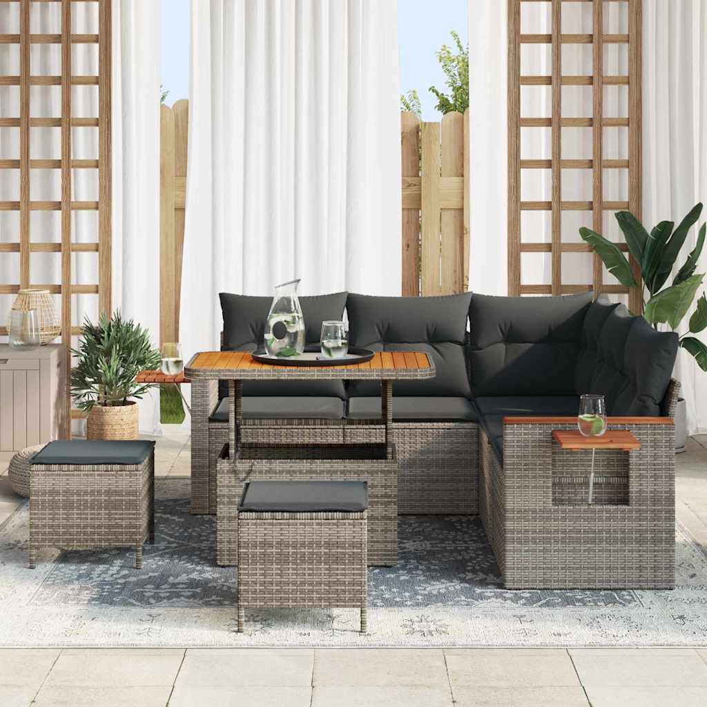 Gartensofa-set mit Kissen 9 pcs Grau Poly-Rattan