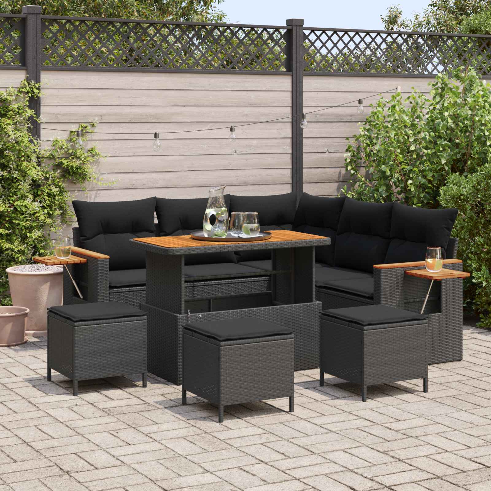 Gartensofa-set mit Kissen 10 pcs Schwarz Poly-Rattan
