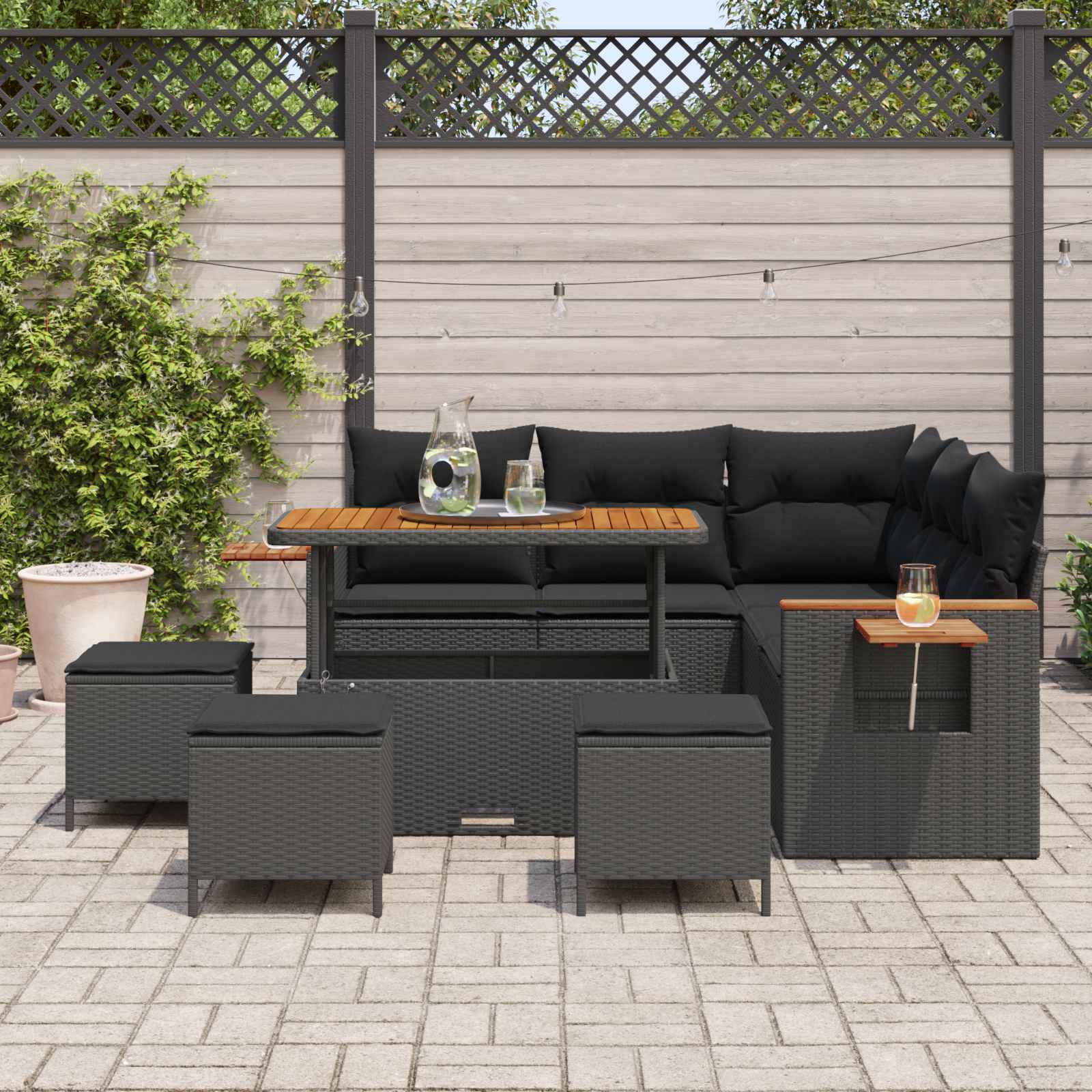 Gartensofa-set mit Kissen 10 pcs Schwarz Poly-Rattan