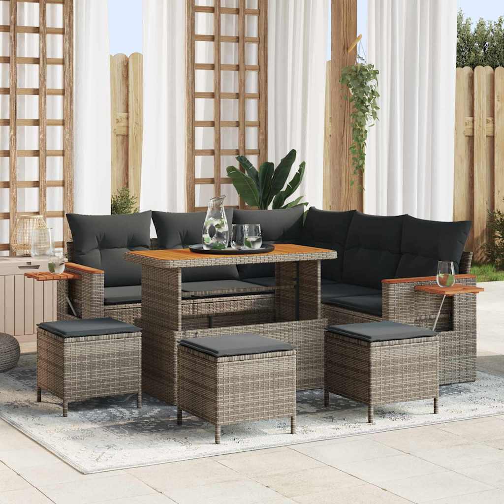 Gartensofa-set mit Kissen 10 pcs Grau Poly-Rattan
