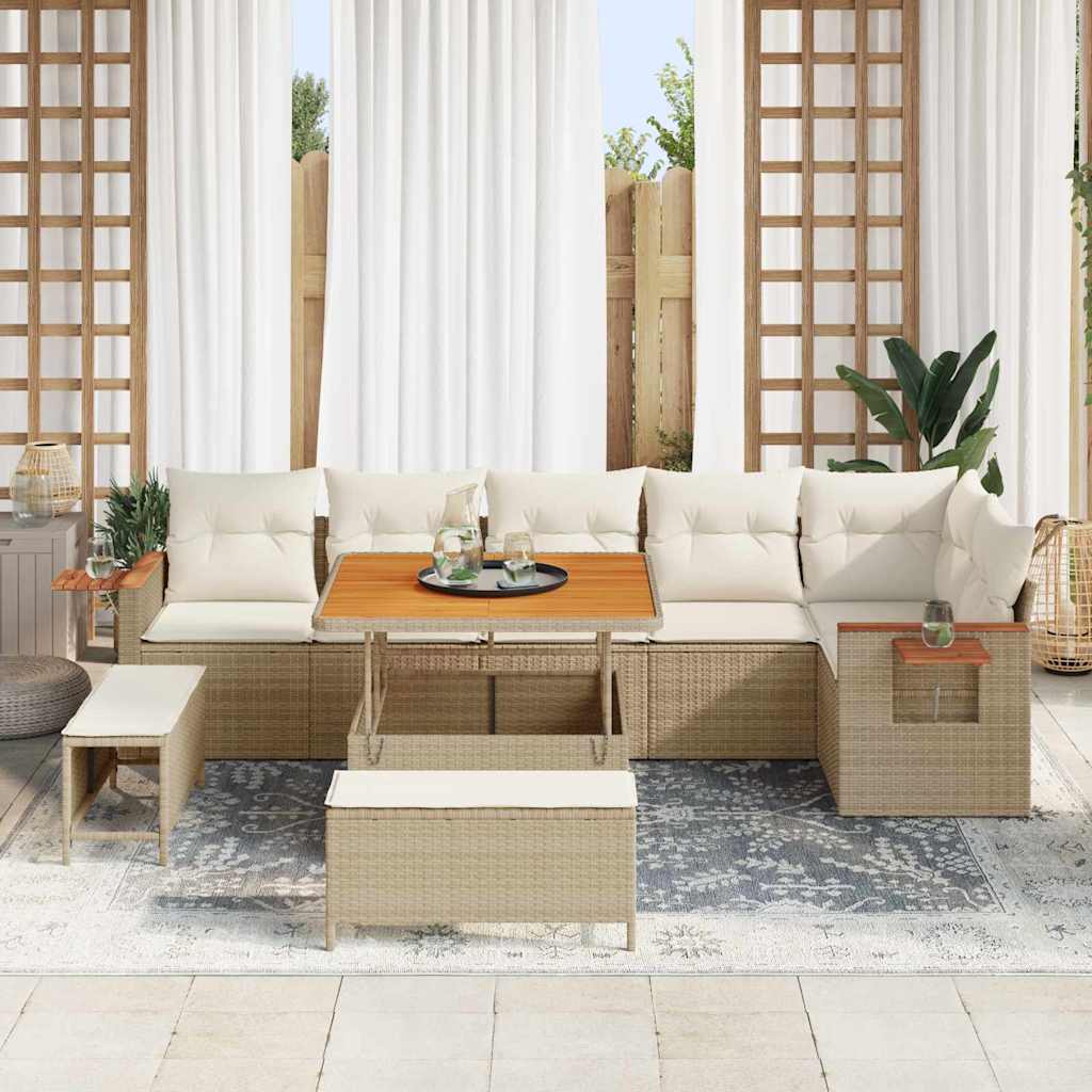 Gartensofa-set mit Kissen 11 pcs Beige und Creme Poly-Rattan