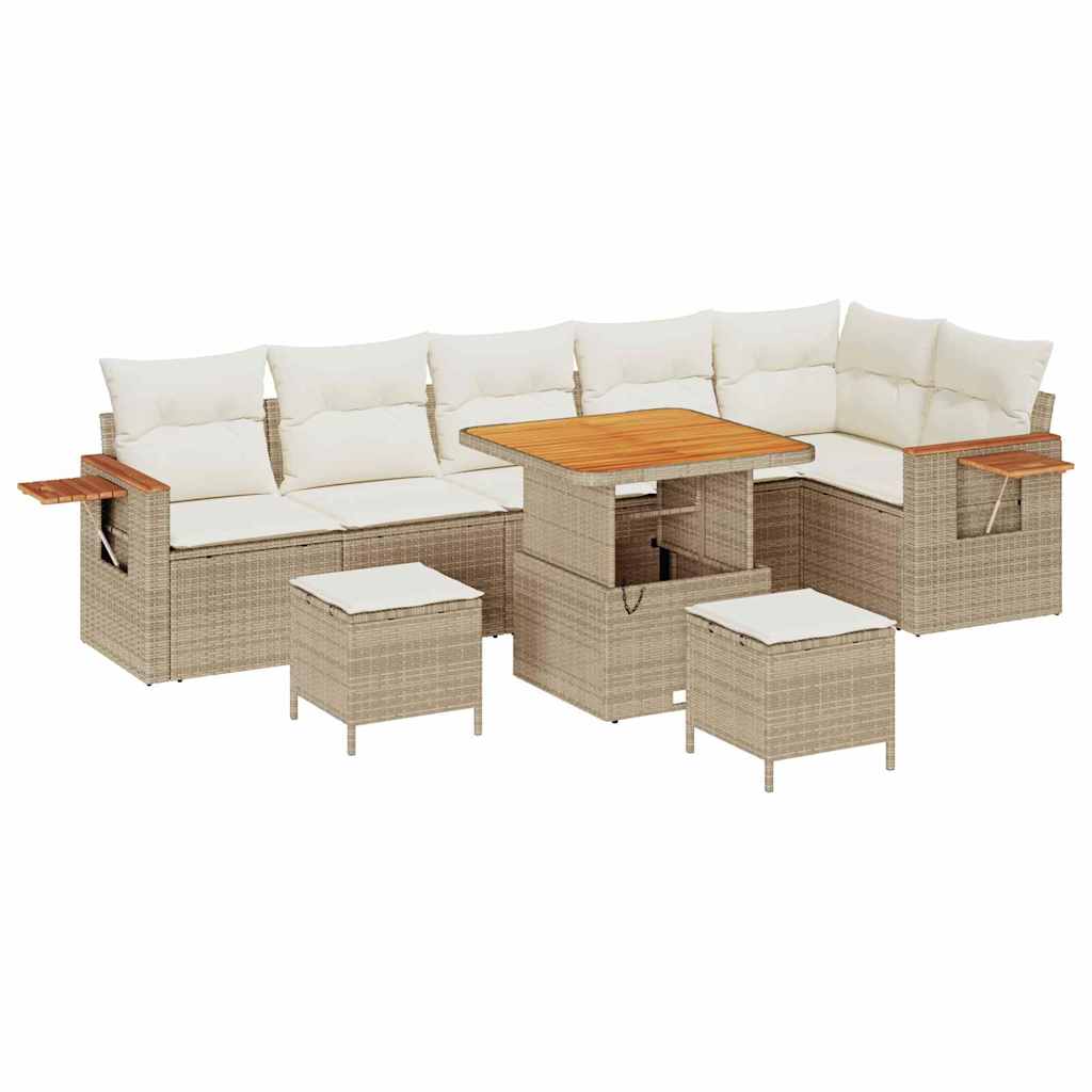 Gartensofa-set mit Kissen 11 pcs Beige und Creme Poly-Rattan