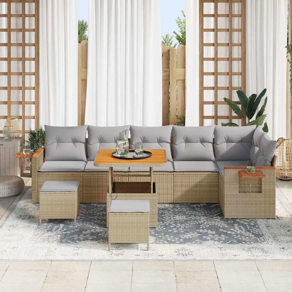 Gartensofa-set mit Kissen 11 pcs Beige und Hellgrau Poly-Rattan