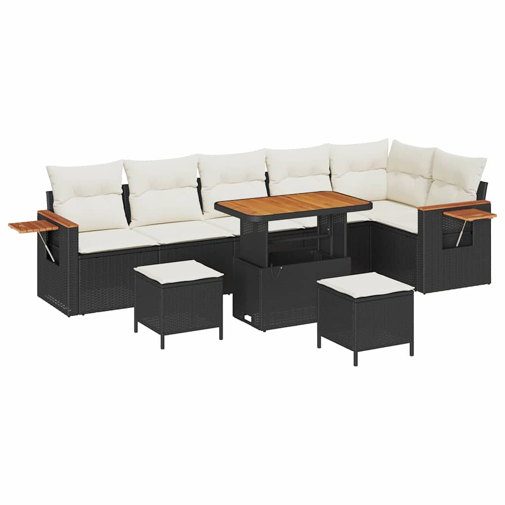 Gartensofa-set mit Kissen 11 pcs Schwarz und Creme Poly-Rattan