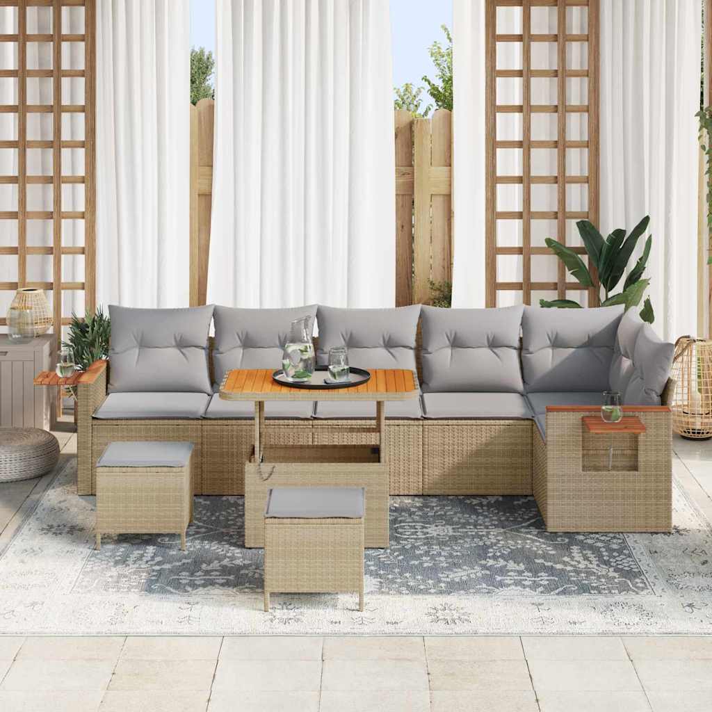Gartensofa-set mit Kissen 11 pcs Beige und Hellgrau Poly-Rattan