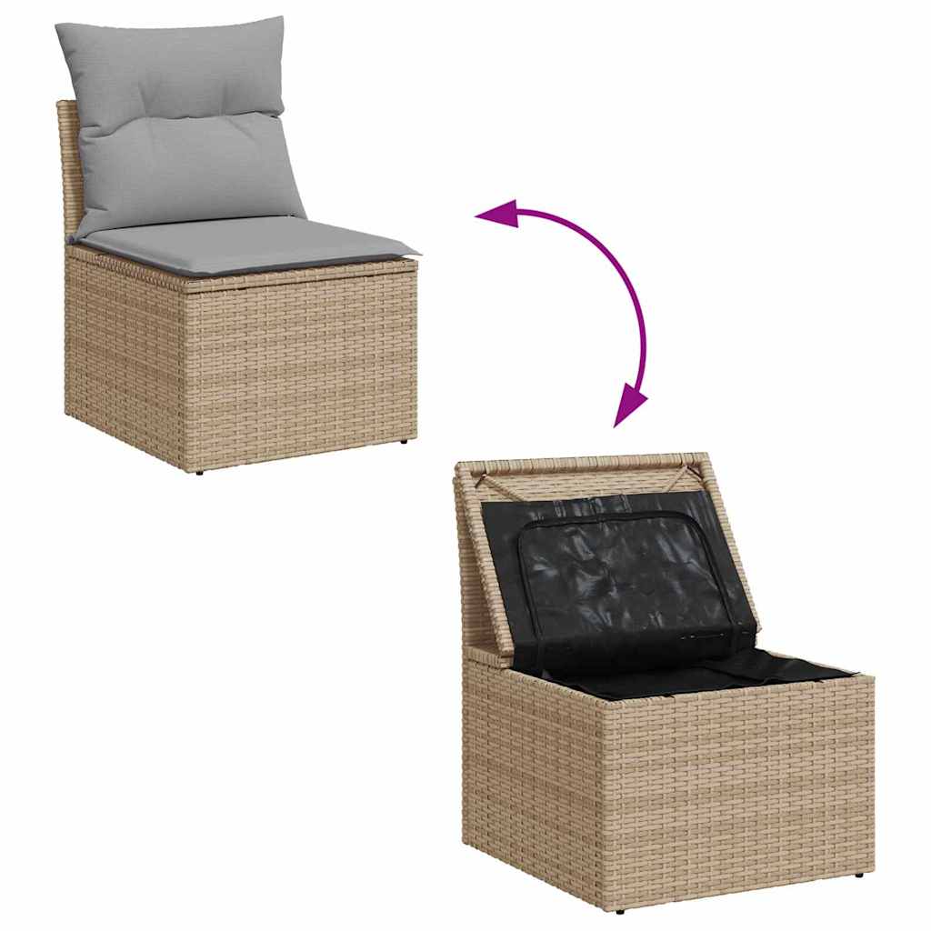 Gartensofa-set mit Kissen 11 pcs Beige und Hellgrau Poly-Rattan