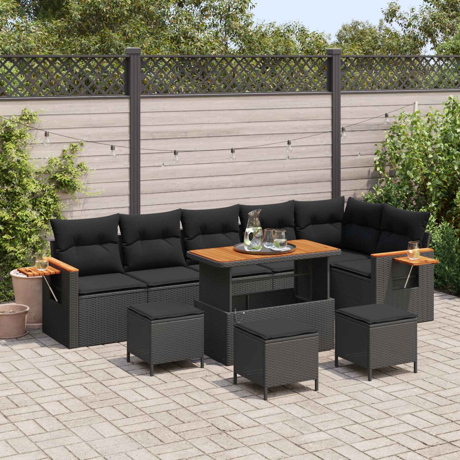 Gartensofa-set mit Kissen 12 pcs Schwarz Poly-Rattan