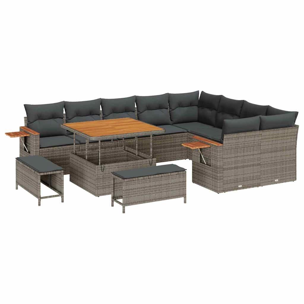 Gartensofa-set mit Kissen 13 pcs Grau Poly-Rattan