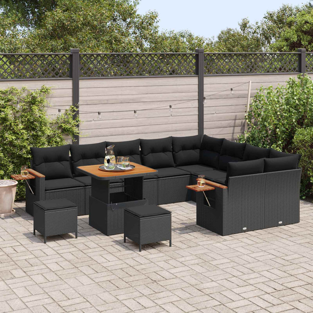 Gartensofa-set mit Kissen 13 pcs Schwarz Poly-Rattan