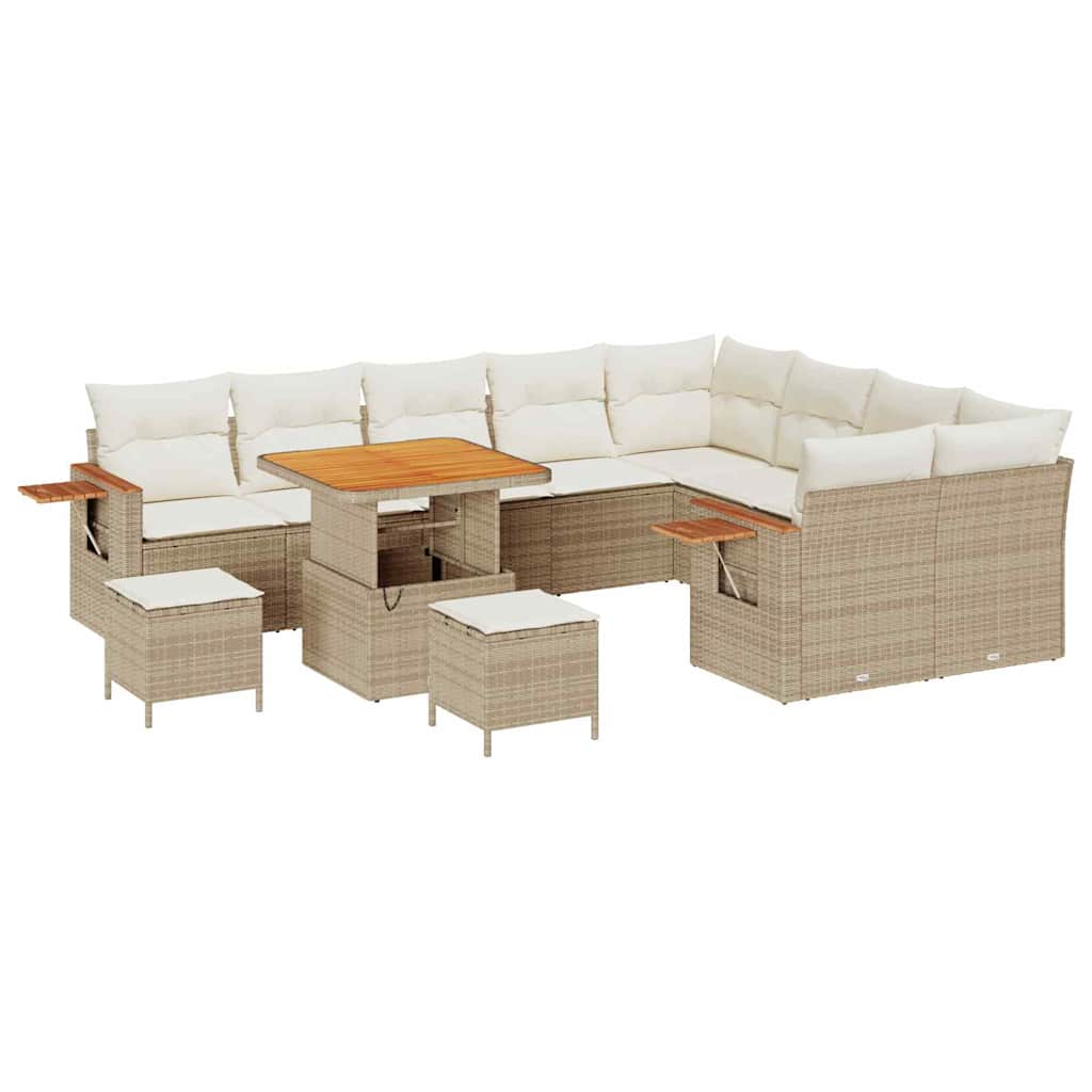 Gartensofa-set mit Kissen 13 pcs Beige und Creme Poly-Rattan