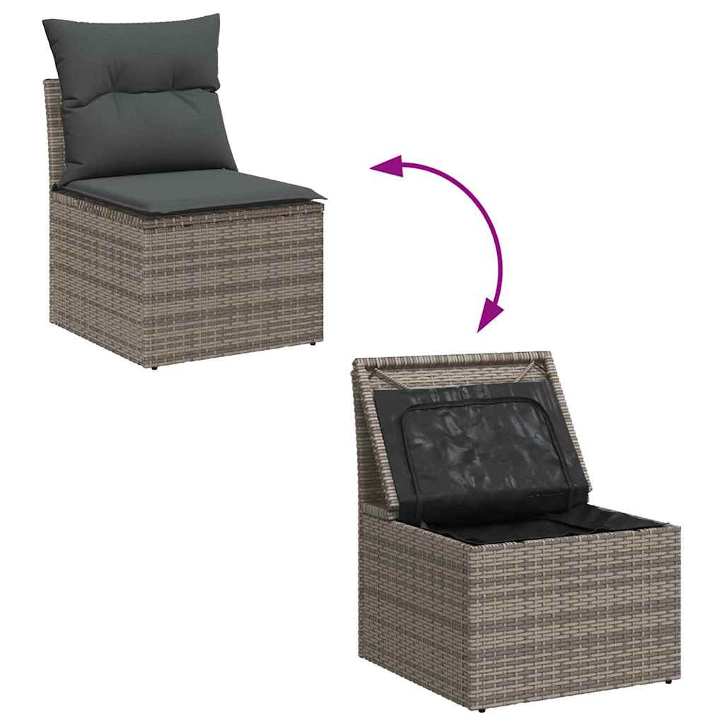 Gartensofa-set mit Kissen 13 pcs Grau Poly-Rattan