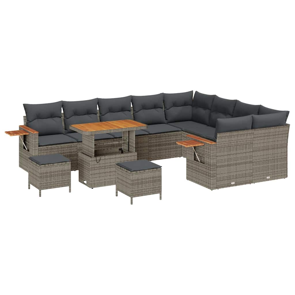 Gartensofa-set mit Kissen 13 pcs Grau Poly-Rattan