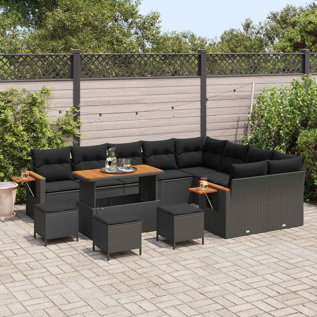 Gartensofa-set mit Kissen 14 pcs Schwarz Poly-Rattan