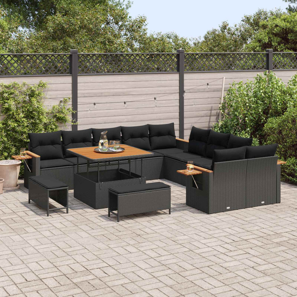 Gartensofa-set mit Kissen 17 pcs Schwarz Poly-Rattan