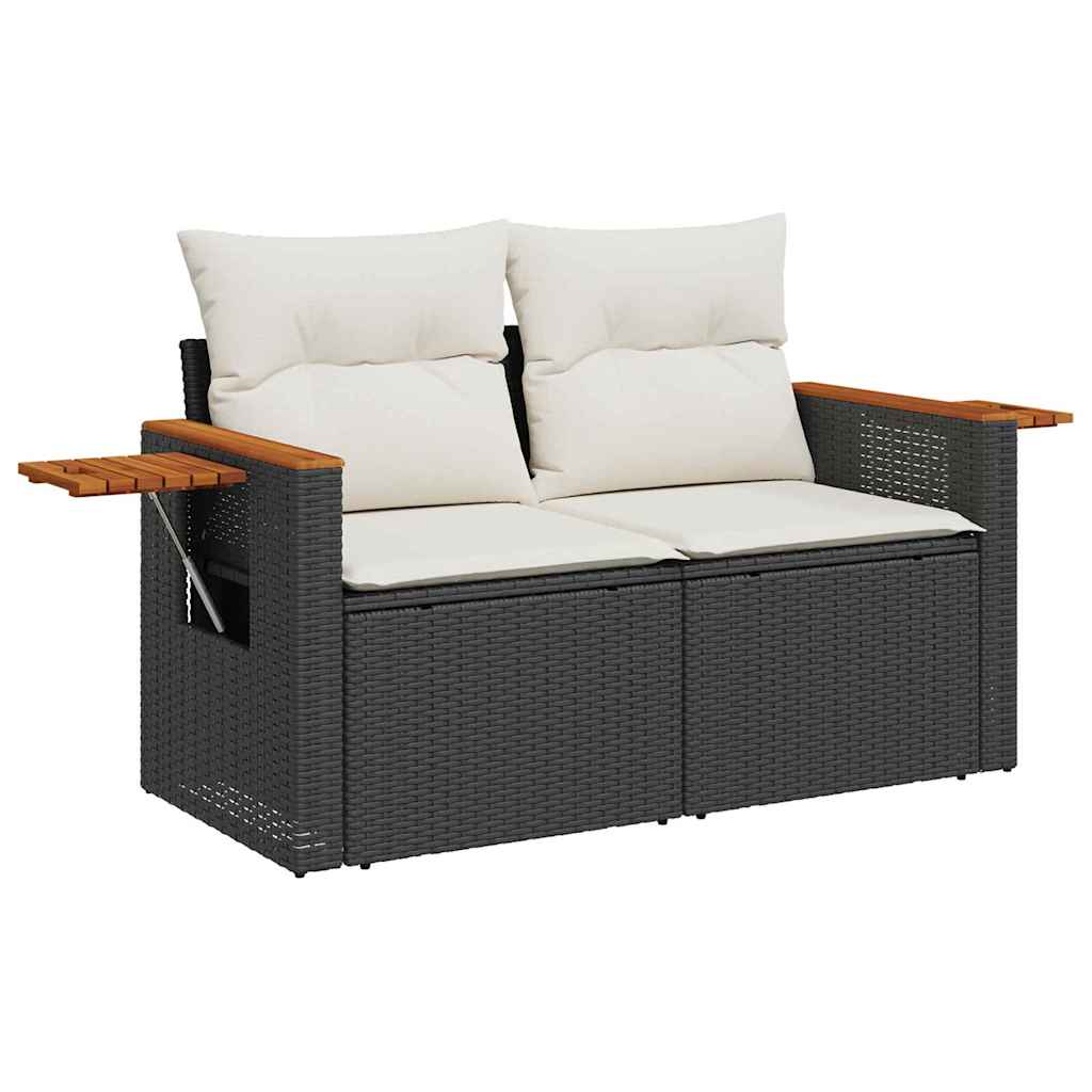 Gartensofa-set mit Kissen 17 pcs Schwarz und Creme Poly-Rattan