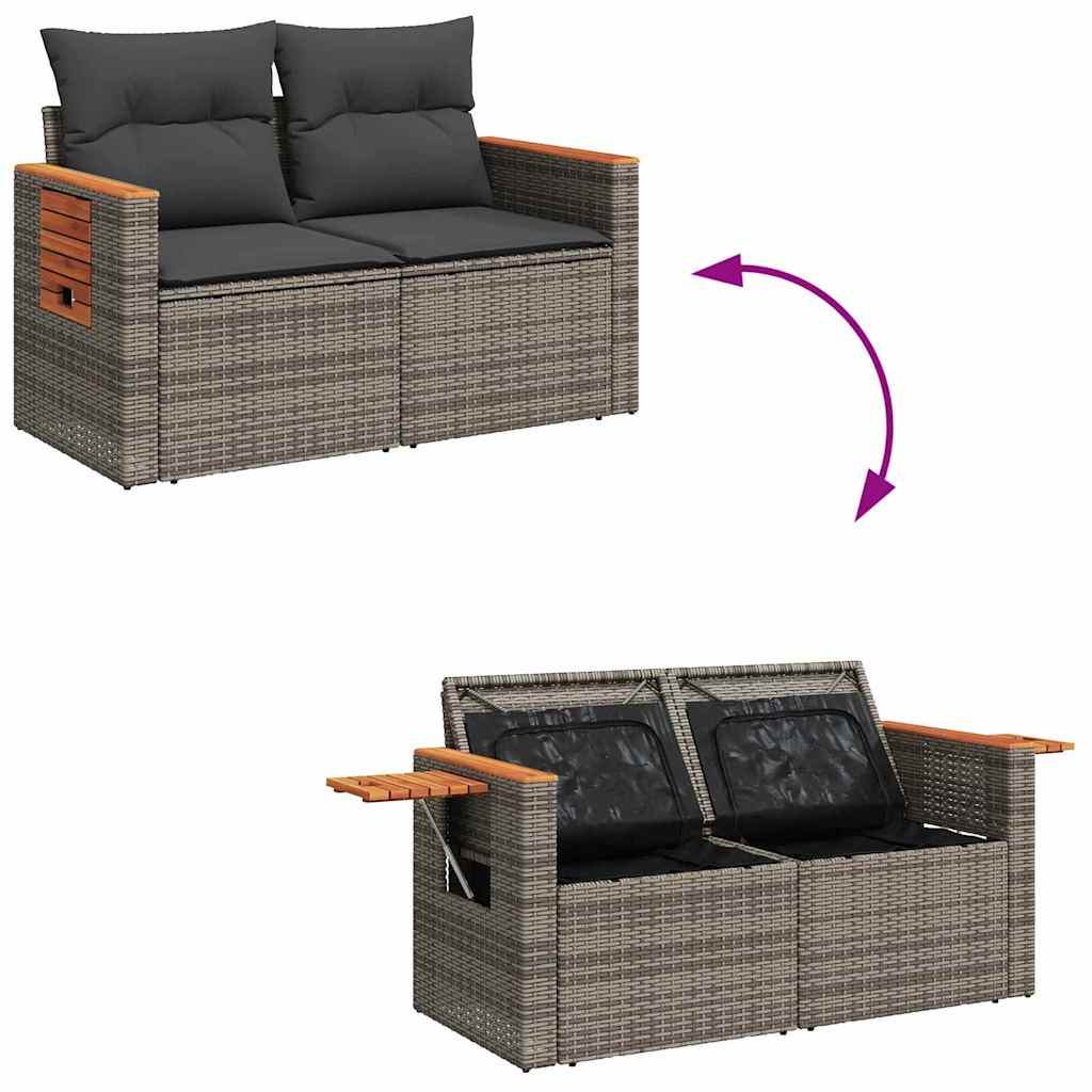 Gartensofa-set mit Kissen 17 pcs Grau Poly-Rattan