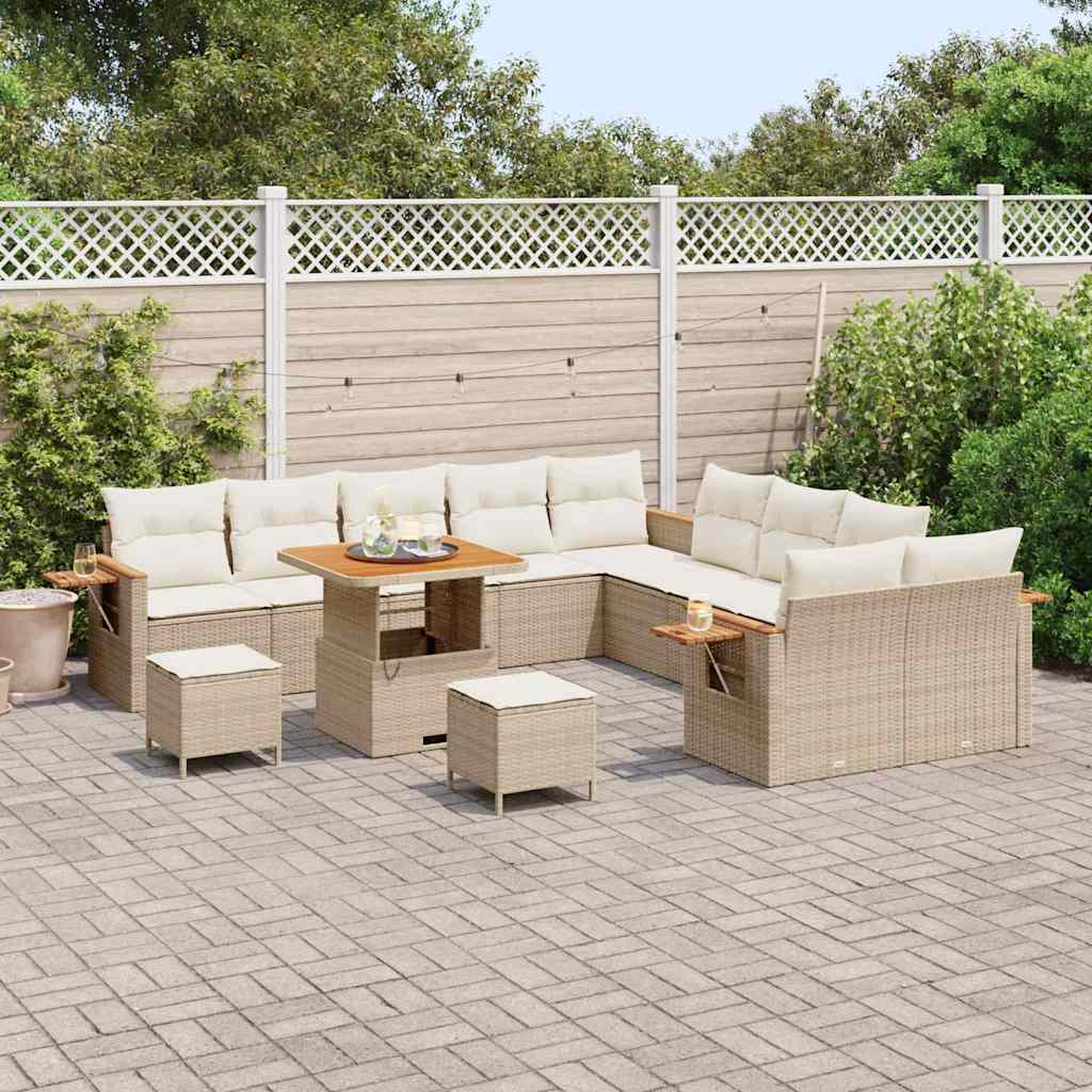 Gartensofa-set mit Kissen 17 pcs Beige und Creme Poly-Rattan
