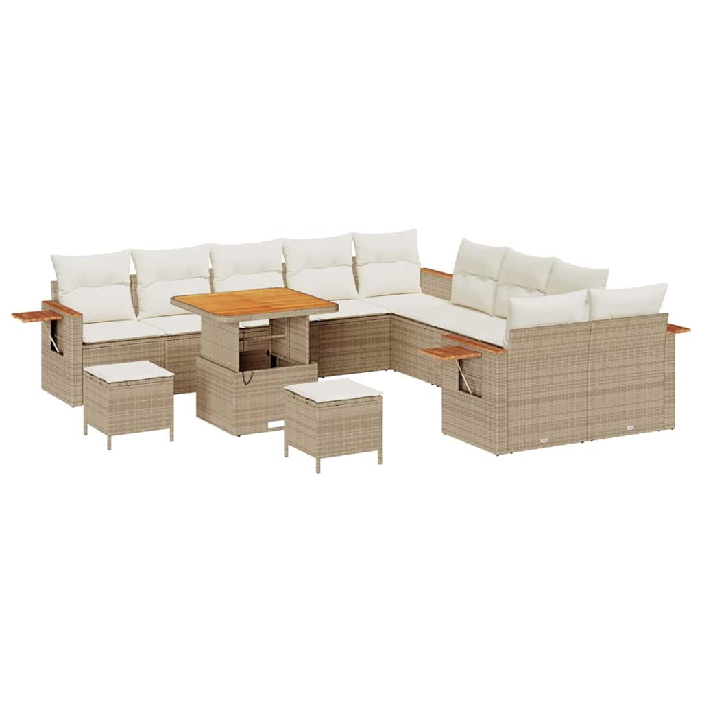 Gartensofa-set mit Kissen 17 pcs Beige und Creme Poly-Rattan