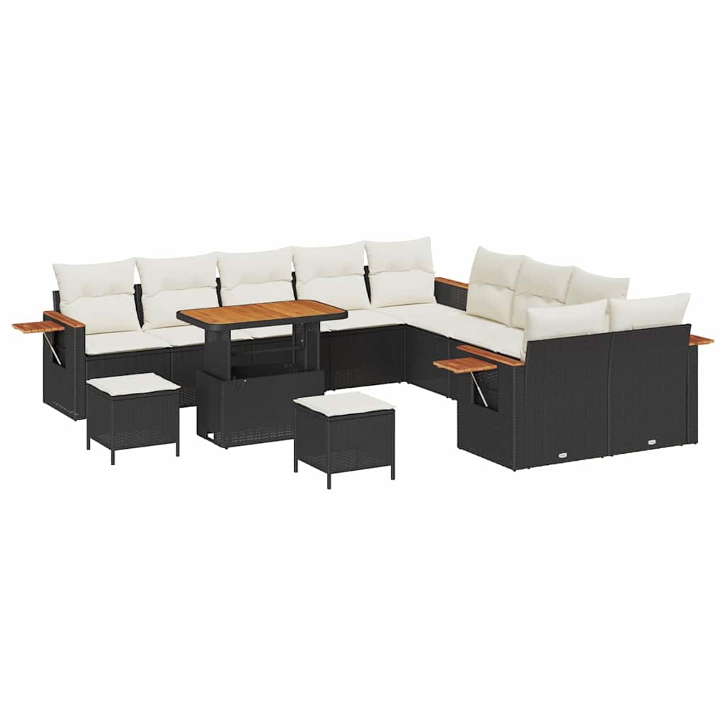 Gartensofa-set mit Kissen 17 pcs Schwarz und Creme Poly-Rattan