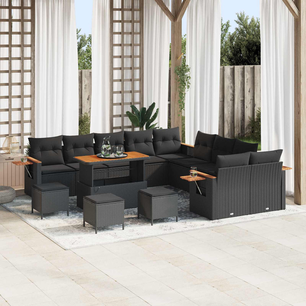 Gartensofa-set mit Kissen 18 pcs Schwarz Poly-Rattan