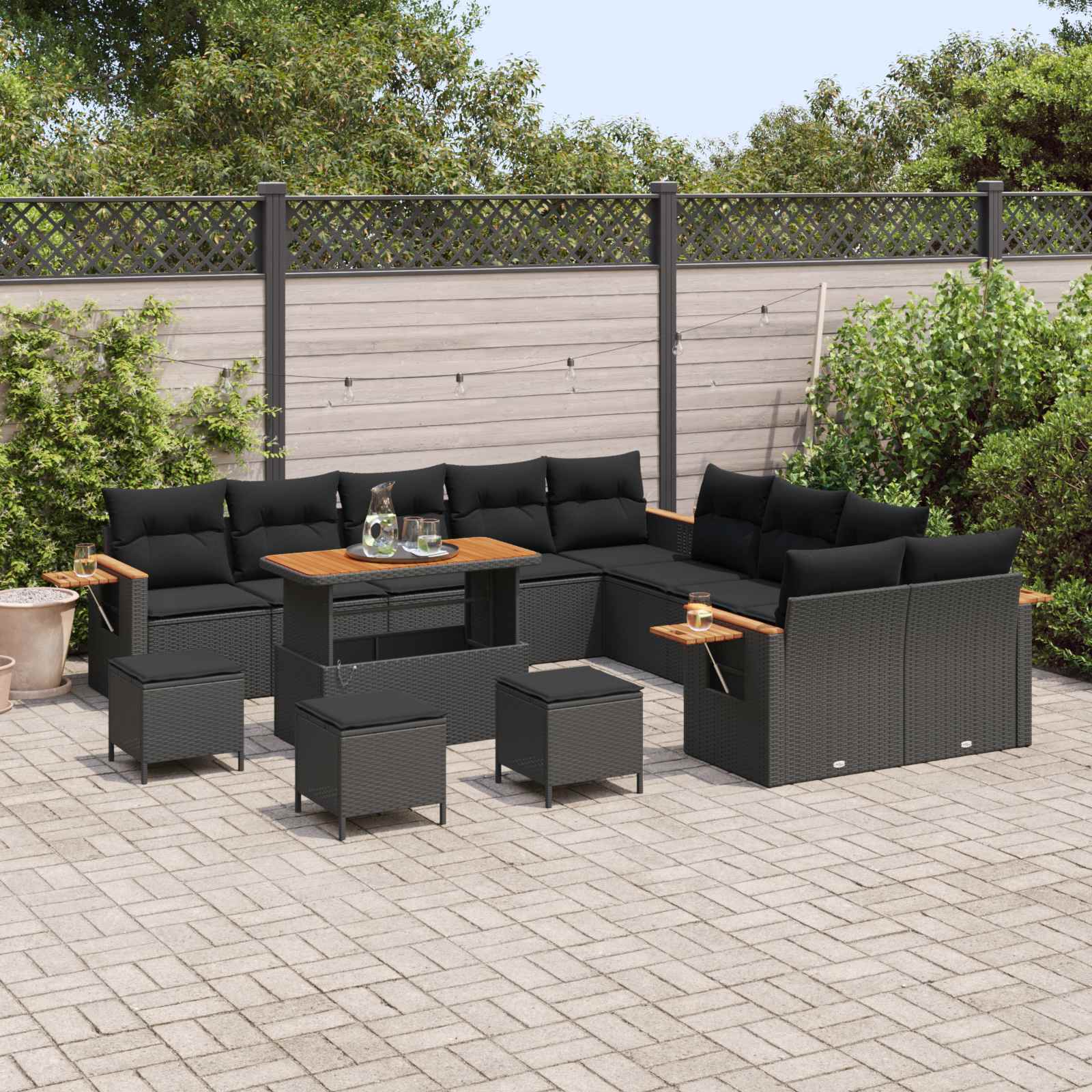 Gartensofa-set mit Kissen 18 pcs Schwarz Poly-Rattan