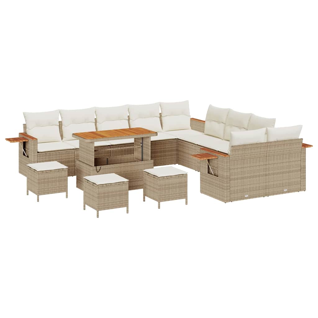 Gartensofa-set mit Kissen 18 pcs Beige und Creme Poly-Rattan