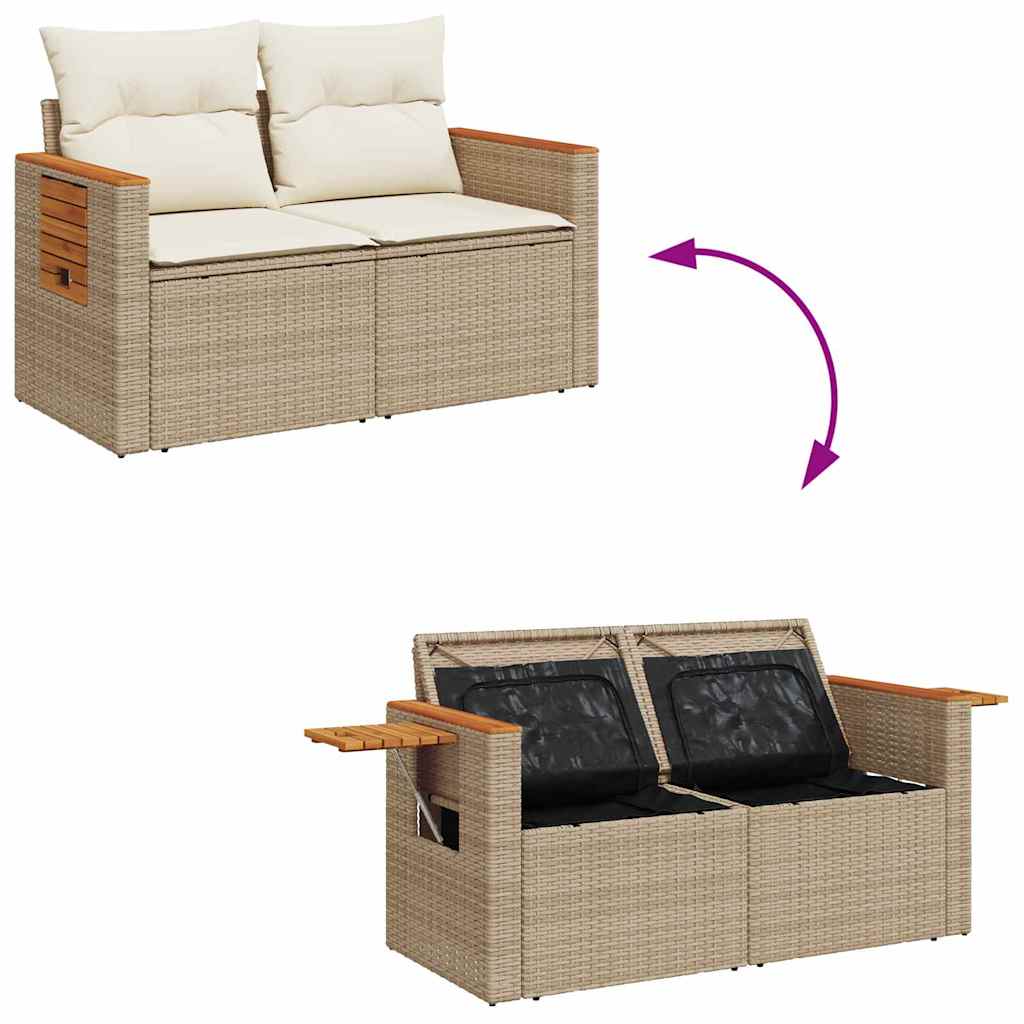 Gartensofa-set mit Kissen 18 pcs Beige und Creme Poly-Rattan