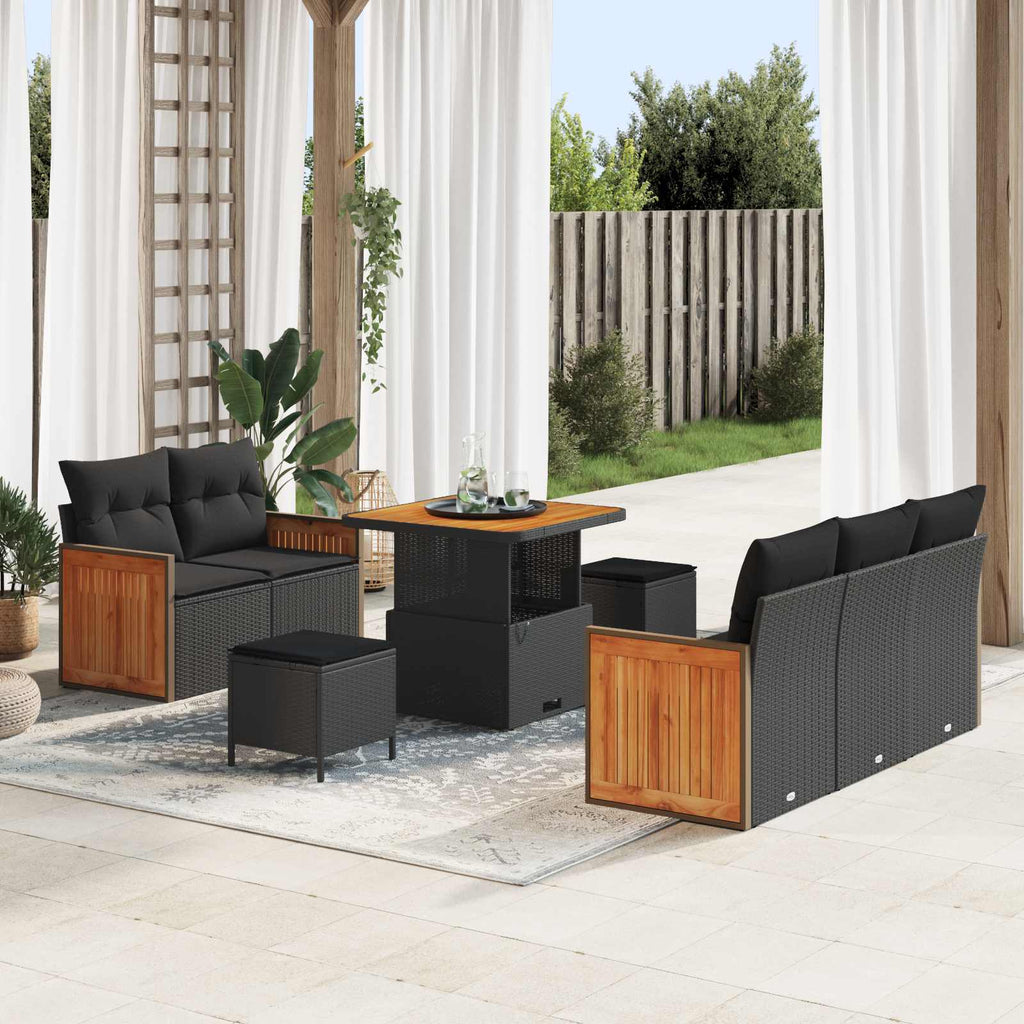 Gartensofa-set mit Kissen 10 pcs Schwarz Poly-Rattan