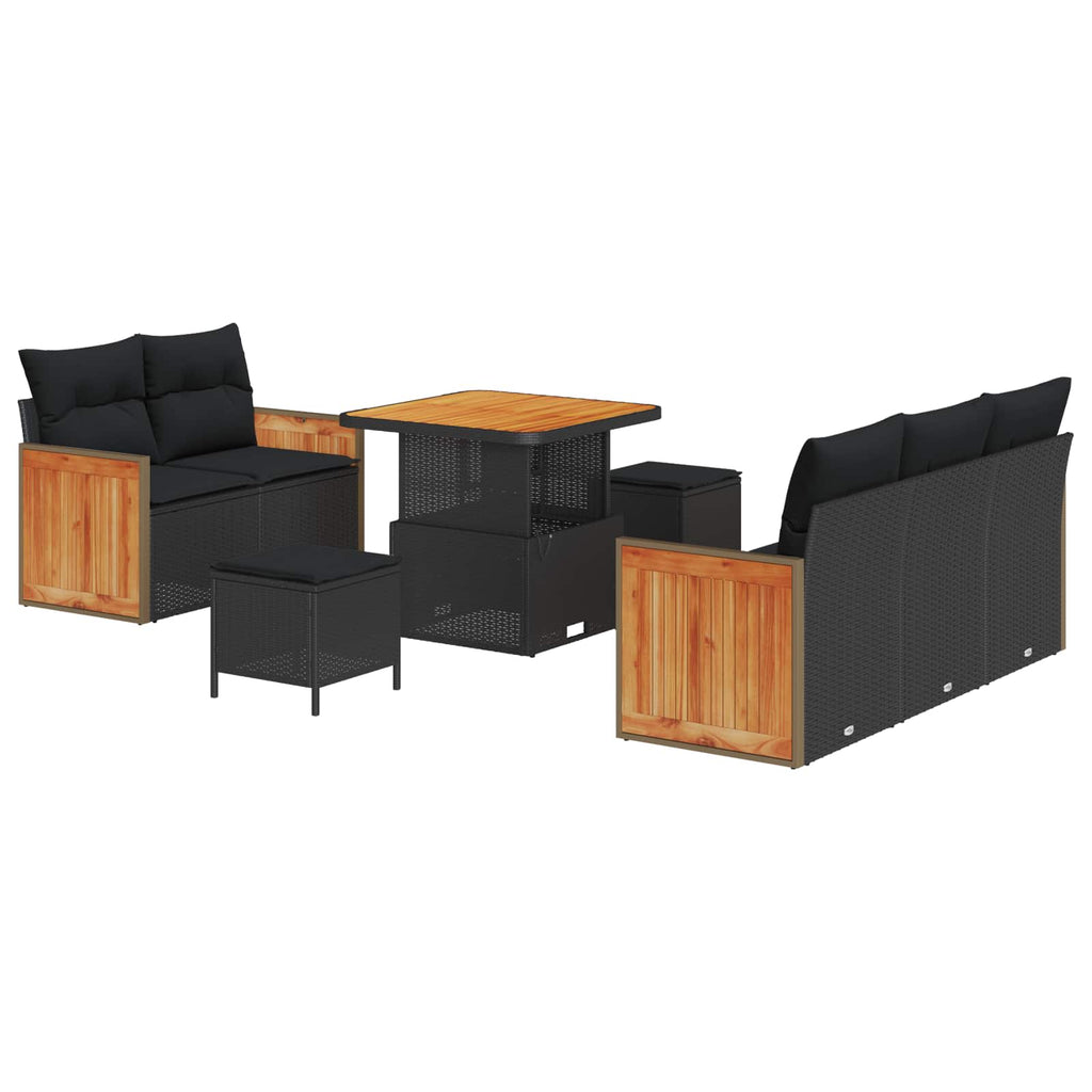Gartensofa-set mit Kissen 10 pcs Schwarz Poly-Rattan