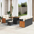 Gartensofa-set mit Kissen 10 pcs Schwarz und Creme Poly-Rattan