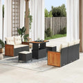 Gartensofa-set mit Kissen 10 pcs Schwarz und Creme Poly-Rattan