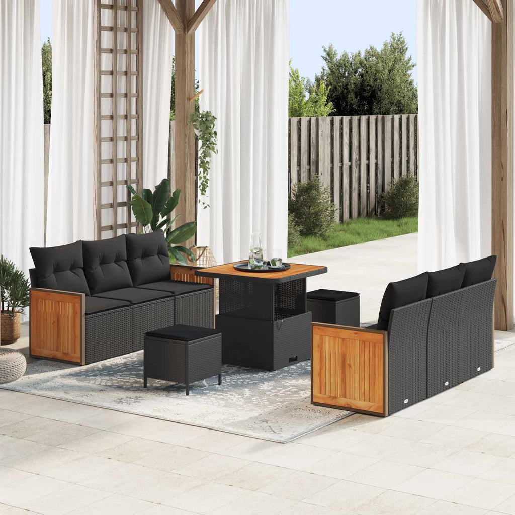 Gartensofa-set mit Kissen 11 pcs Schwarz Poly-Rattan