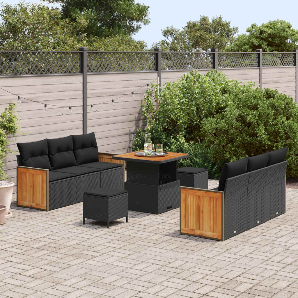 Gartensofa-set mit Kissen 11 pcs Schwarz Poly-Rattan