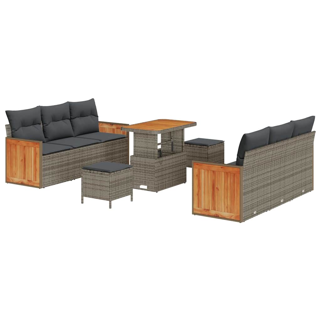 Gartensofa-set mit Kissen 11 pcs Grau Poly-Rattan