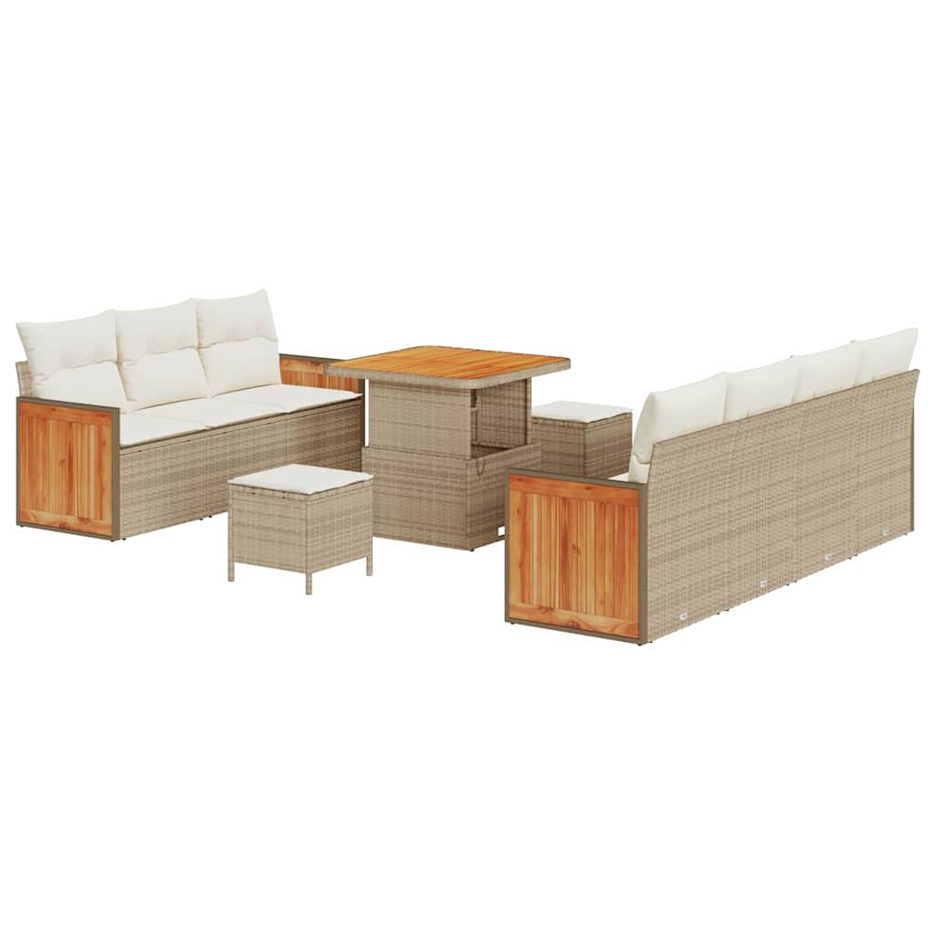 Gartensofa-set mit Kissen 13 pcs Beige und Creme Poly-Rattan