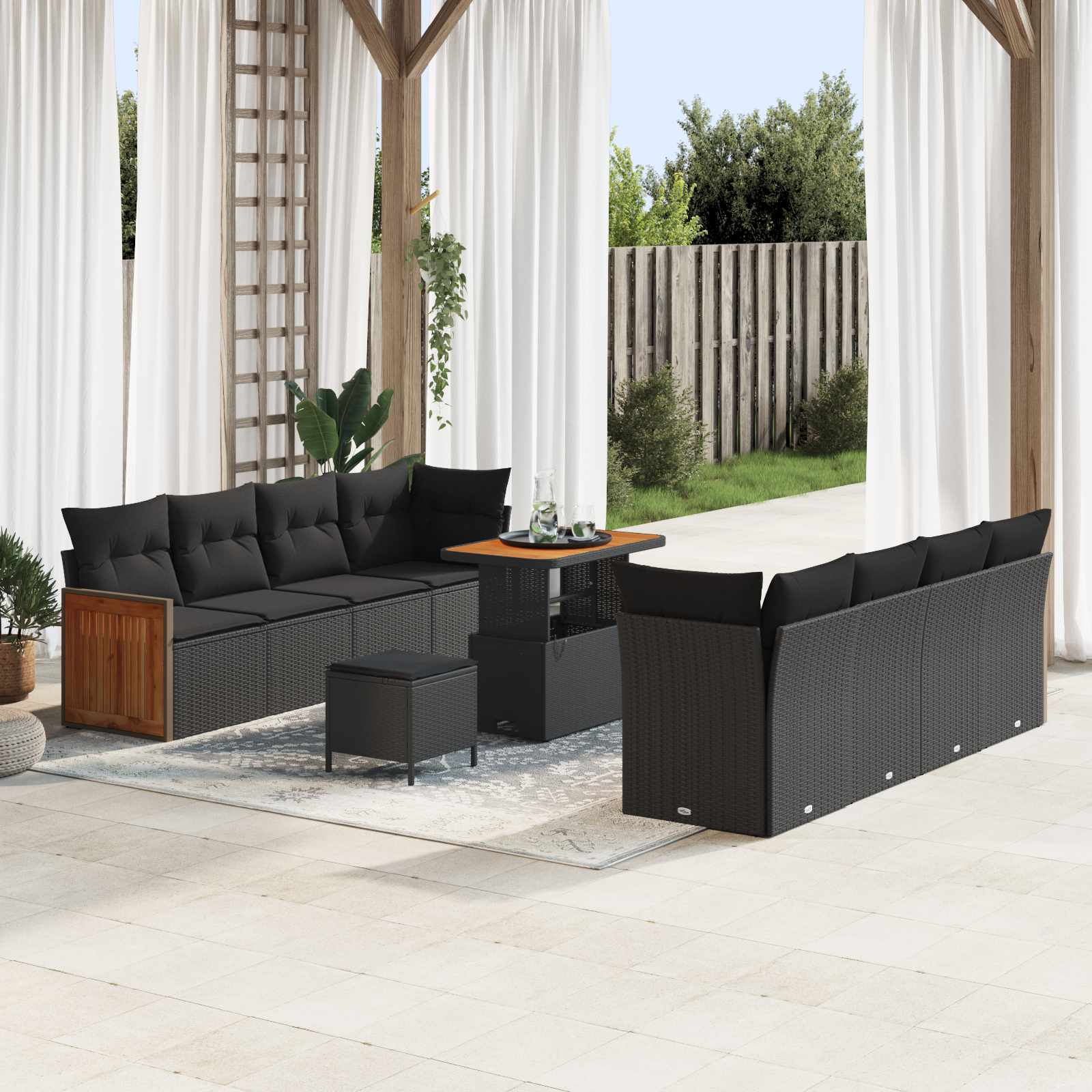 Gartensofa-set mit Kissen 12 pcs Schwarz Poly-Rattan