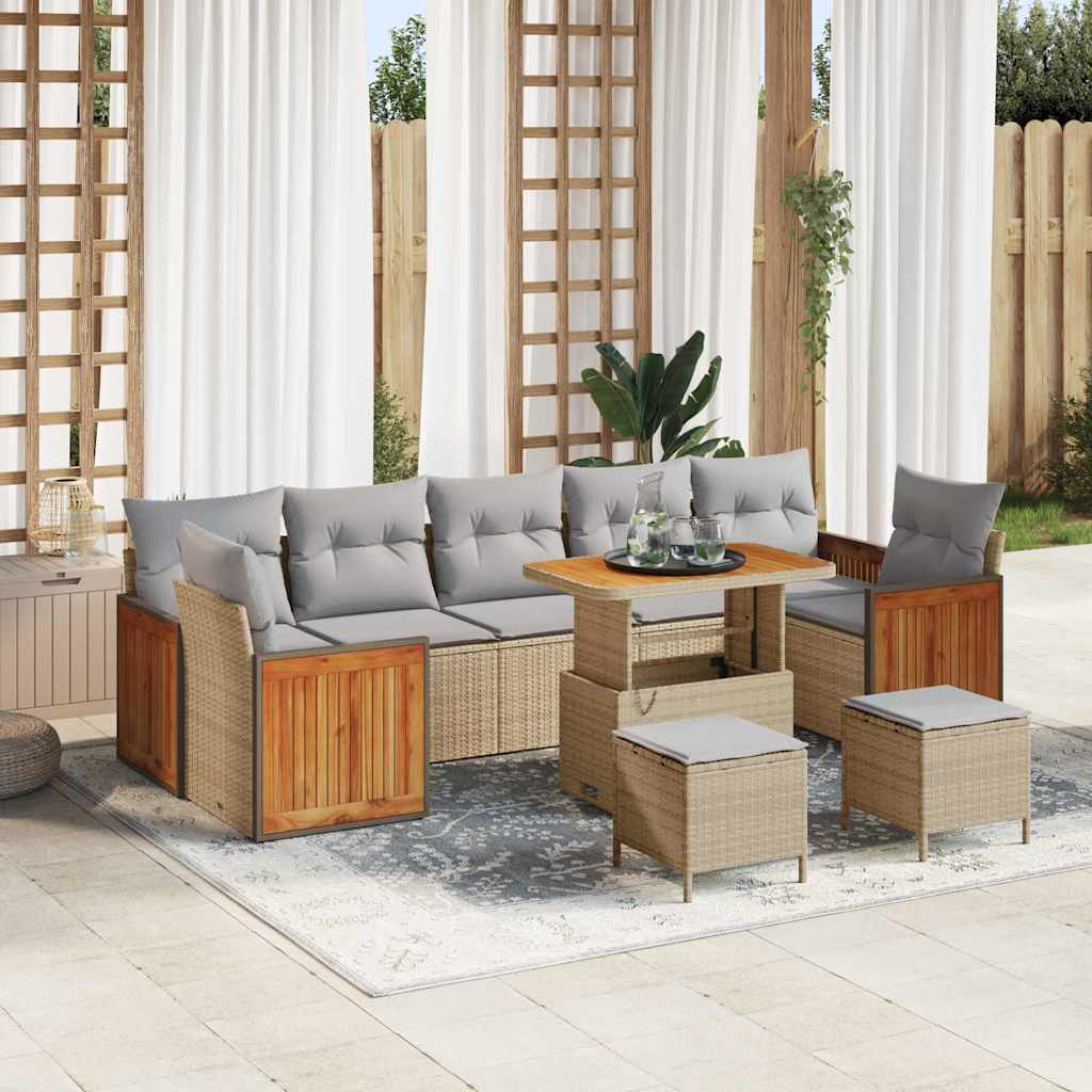 Gartensofa-set mit Kissen 13 pcs Beige und Hellgrau Poly-Rattan