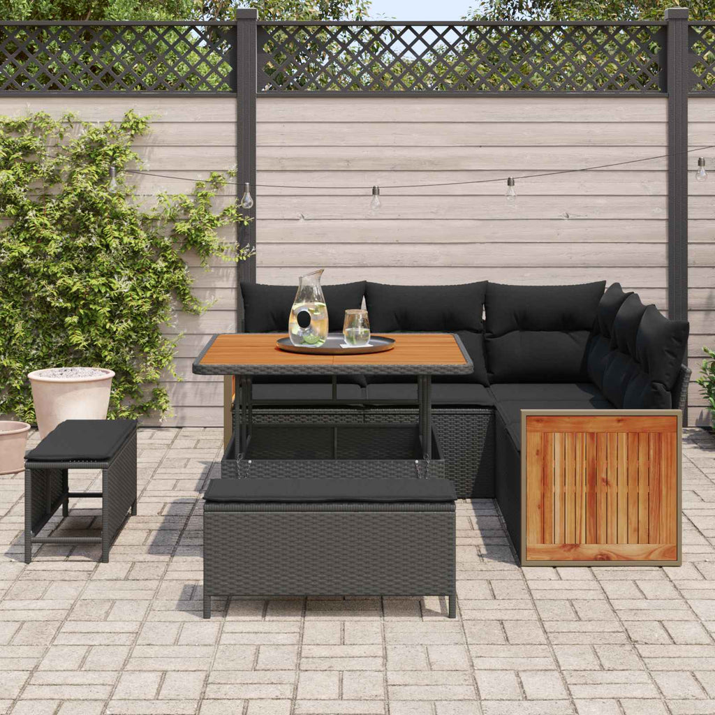 Gartensofa-set mit Kissen 9 pcs Schwarz Poly-Rattan