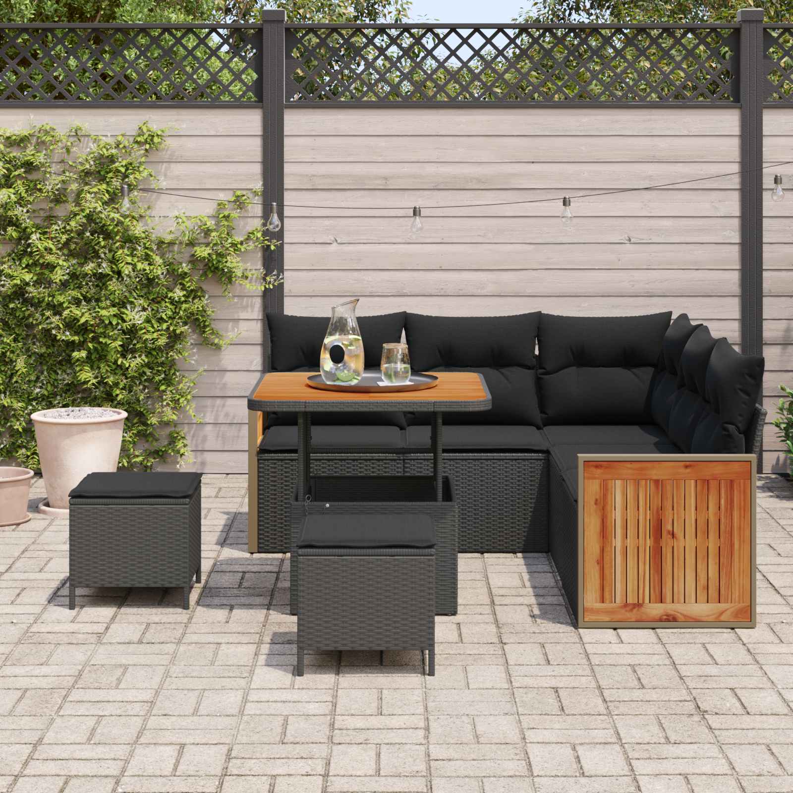 Gartensofa-set mit Kissen 9 pcs Schwarz Poly-Rattan
